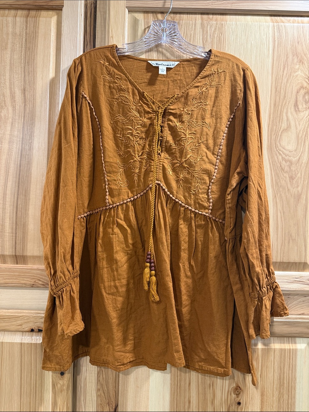 Tantrums Women’s Sz L Rust Embroidered Peasant Boho Blouse Top